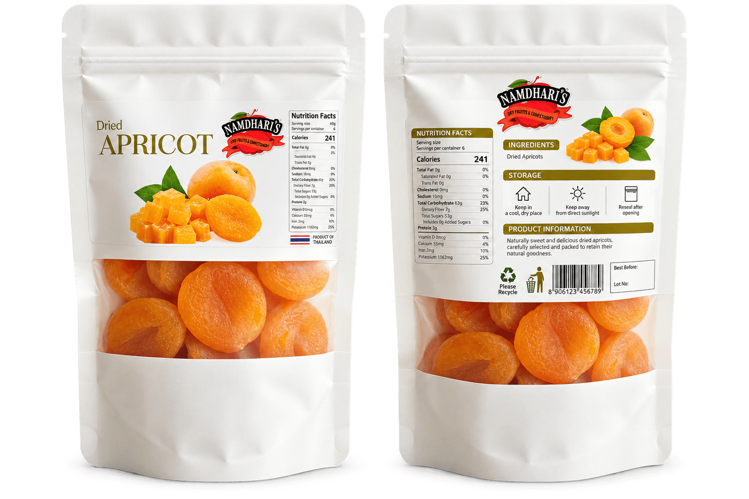 Doypack blanc avec fenêtre personnalisé pour abricots secs, emballage alimentaire en Tunisie